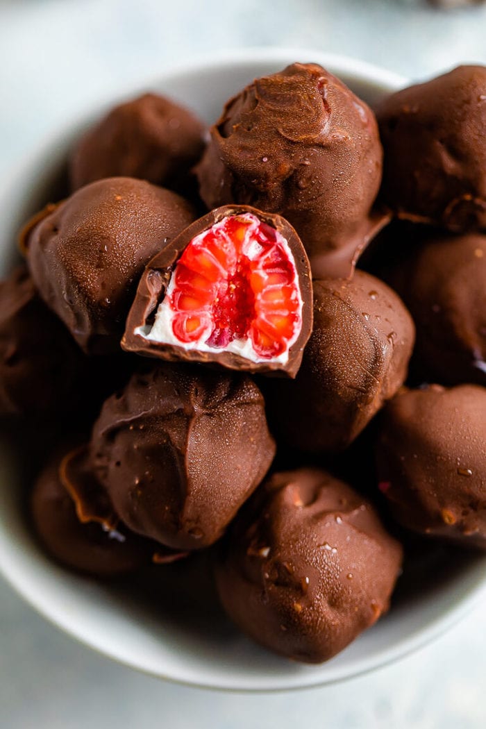 Chocolate Covered Frozen Raspberries healthy dessert